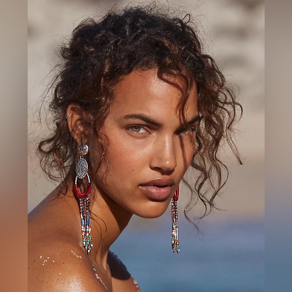 NWT Free People | Women’s gold/mustard/blue beaded Wait For Me earrings.  OS - Picture 11 of 12